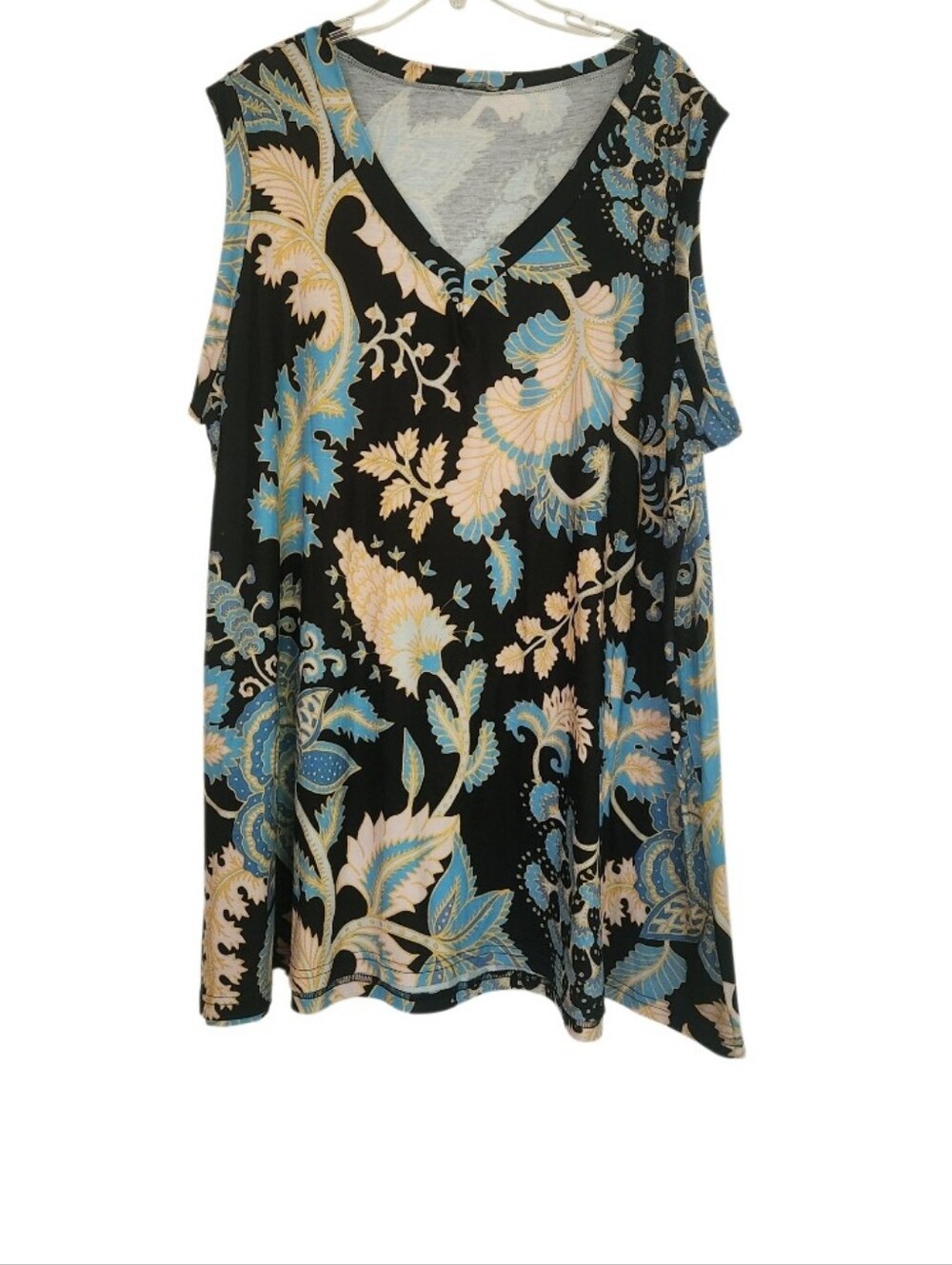 Sleeveless V-Neck Floral Print Tank Top - Black, Blue Sx 4x